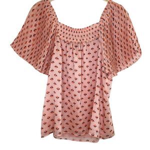 NWT Ann Taylor Floral Pleated Sleeves Pink Lined Top Size Medium M 📦